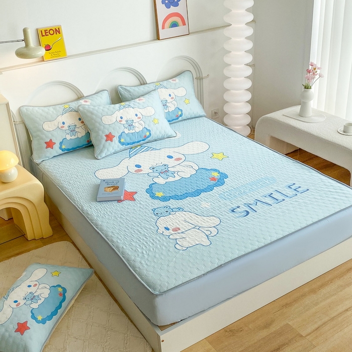 91家纺网 家纺一手货源 找家纺 一电 2025新款牛奶丝凉席床笠可水洗凉感丝凉席学生宿舍单人裸睡空调席-系列二 小熊玉桂狗