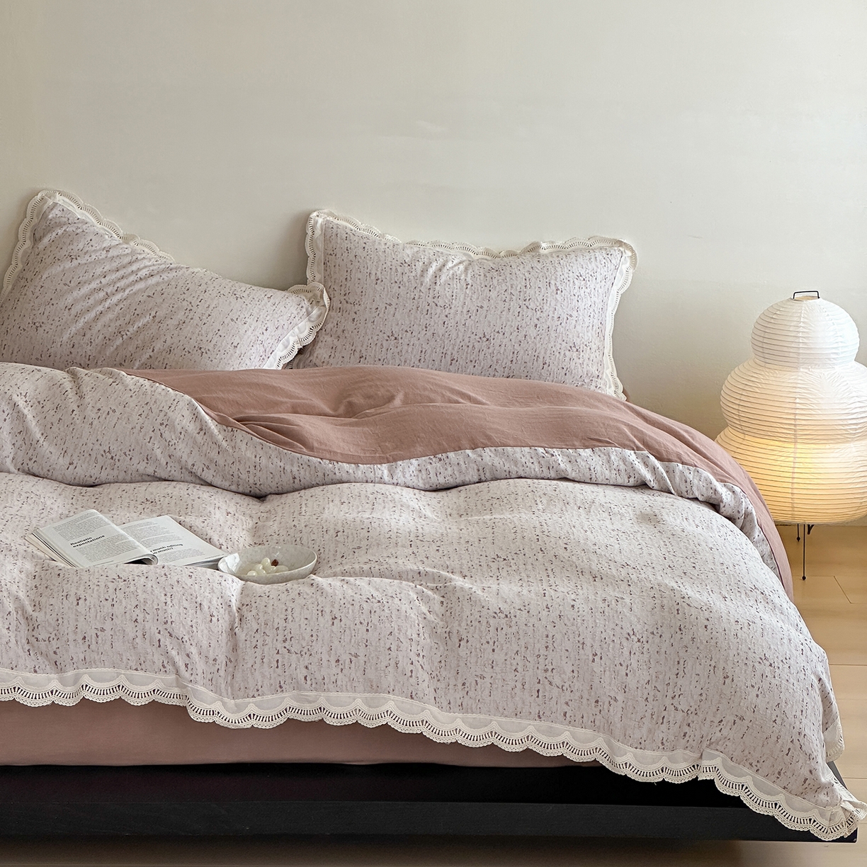 91家纺网 家纺一手货源 找家纺 月夏 2025新款全棉色织四件套-星空点点系列 星空点点-红咖