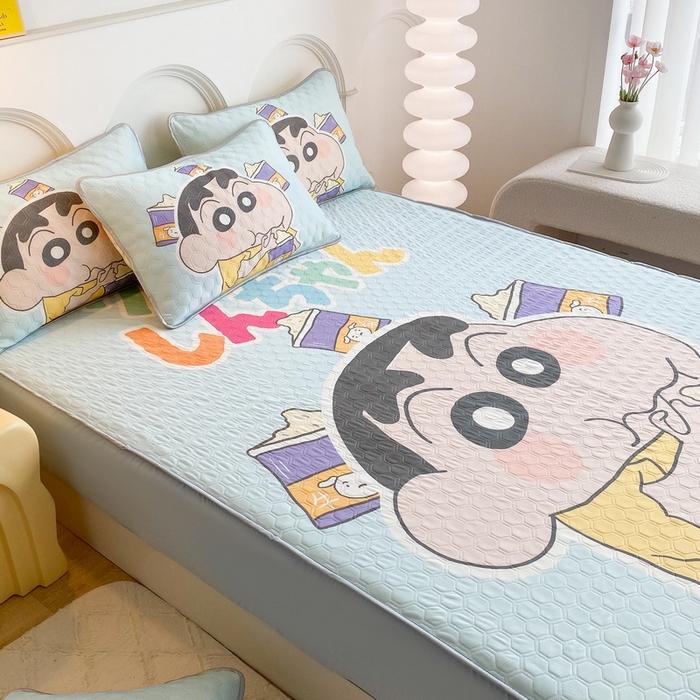 91家纺网 家纺一手货源 找家纺 一电 2025新款牛奶丝凉席床笠可水洗凉感丝凉席学生宿舍单人裸睡空调席-系列二 奶茶小新