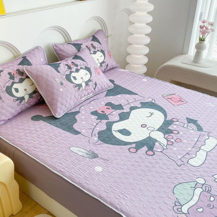 91家纺网 家纺一手货源 找家纺 一电 2025新款牛奶丝凉席床笠可水洗凉感丝凉席学生宿舍单人裸睡空调席-系列二 魔法库洛米