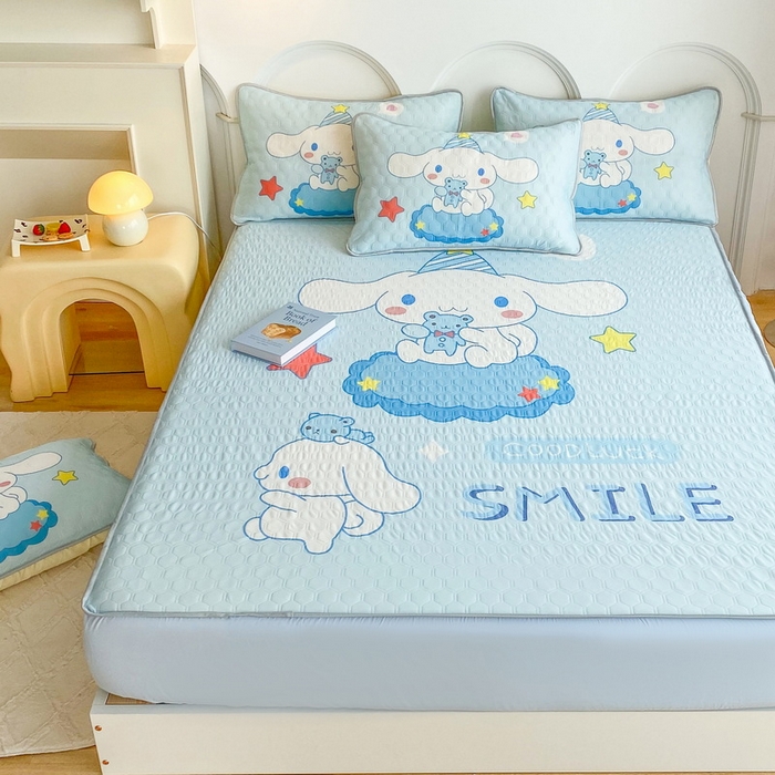 91家纺网 家纺一手货源 找家纺 一电 2025新款牛奶丝凉席床笠可水洗凉感丝凉席学生宿舍单人裸睡空调席-系列二 小熊玉桂狗