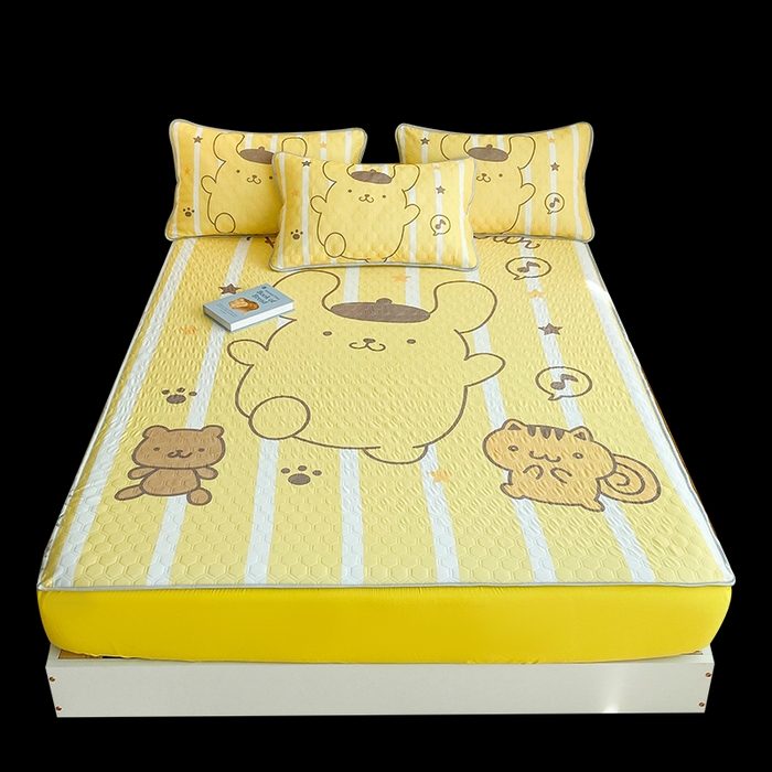 91家纺网 家纺一手货源 找家纺 一电 2025新款牛奶丝凉席床笠可水洗凉感丝凉席学生宿舍单人裸睡空调席-系列二 小猫布丁