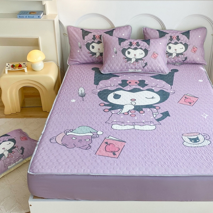 91家纺网 家纺一手货源 找家纺 一电 2025新款牛奶丝凉席床笠可水洗凉感丝凉席学生宿舍单人裸睡空调席-系列二 魔法库洛米