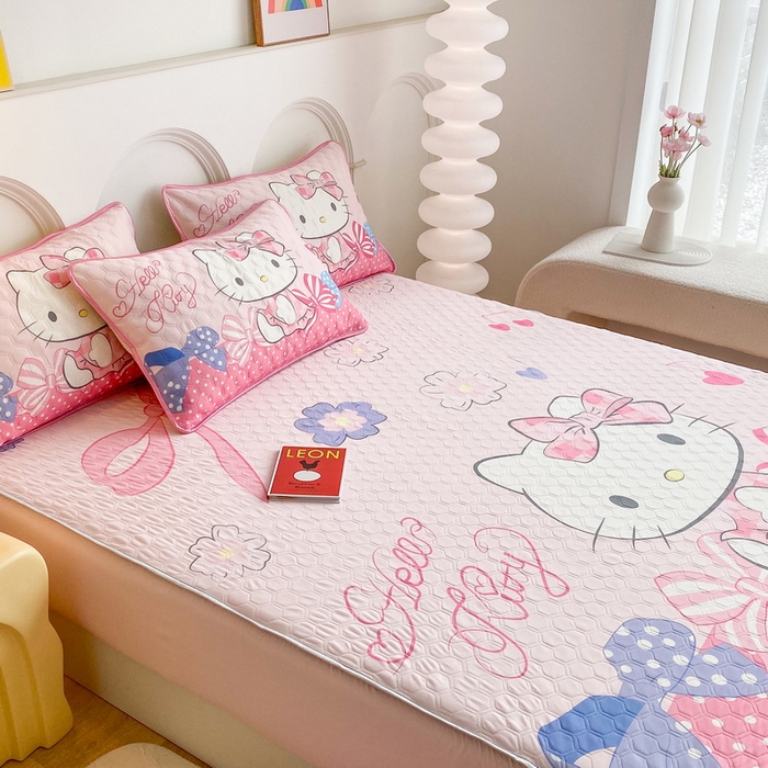 91家纺网 家纺一手货源 找家纺 一电 2025新款牛奶丝凉席床笠可水洗凉感丝凉席学生宿舍单人裸睡空调席-系列二 蝴蝶结KT