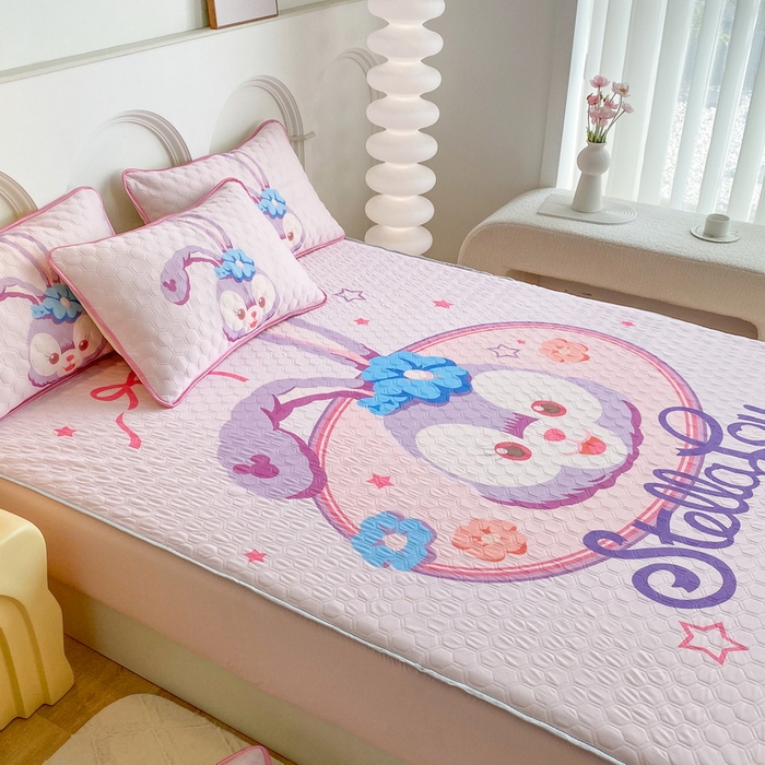 91家纺网 家纺一手货源 找家纺 一电 2025新款牛奶丝凉席床笠可水洗凉感丝凉席学生宿舍单人裸睡空调席-系列二 可爱星黛露