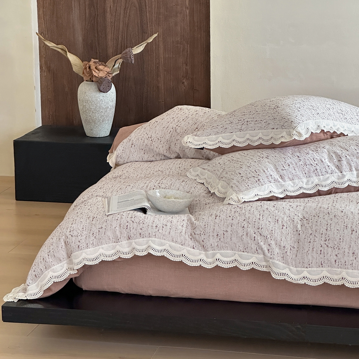 91家纺网 家纺一手货源 找家纺 月夏 2025新款全棉色织四件套-星空点点系列 星空点点-红咖