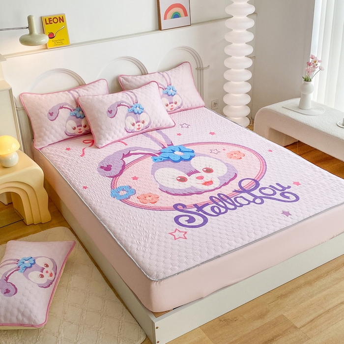 91家纺网 家纺一手货源 找家纺 一电 2025新款牛奶丝凉席床笠可水洗凉感丝凉席学生宿舍单人裸睡空调席-系列二 可爱星黛露