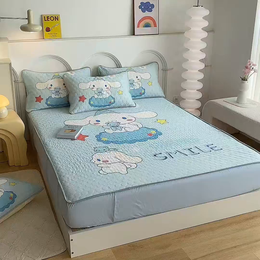 91家纺网 家纺一手货源 找家纺 一电 2025新款牛奶丝凉席床笠可水洗凉感丝凉席学生宿舍单人裸睡空调席-系列二 小熊玉桂狗