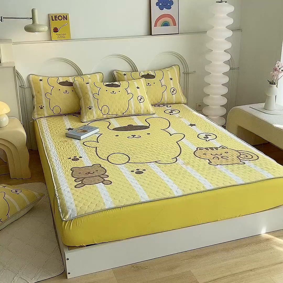 91家纺网 家纺一手货源 找家纺 一电 2025新款牛奶丝凉席床笠可水洗凉感丝凉席学生宿舍单人裸睡空调席-系列二 小猫布丁