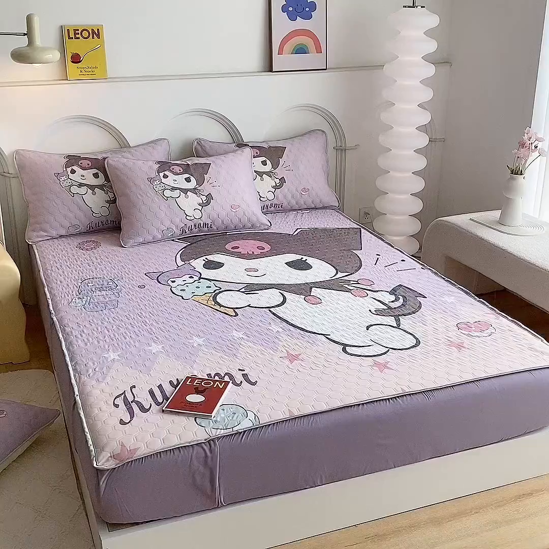 91家纺网 家纺一手货源 找家纺 一电 2025新款牛奶丝凉席床笠可水洗凉感丝凉席学生宿舍单人裸睡空调席-系列二 甜筒库洛米