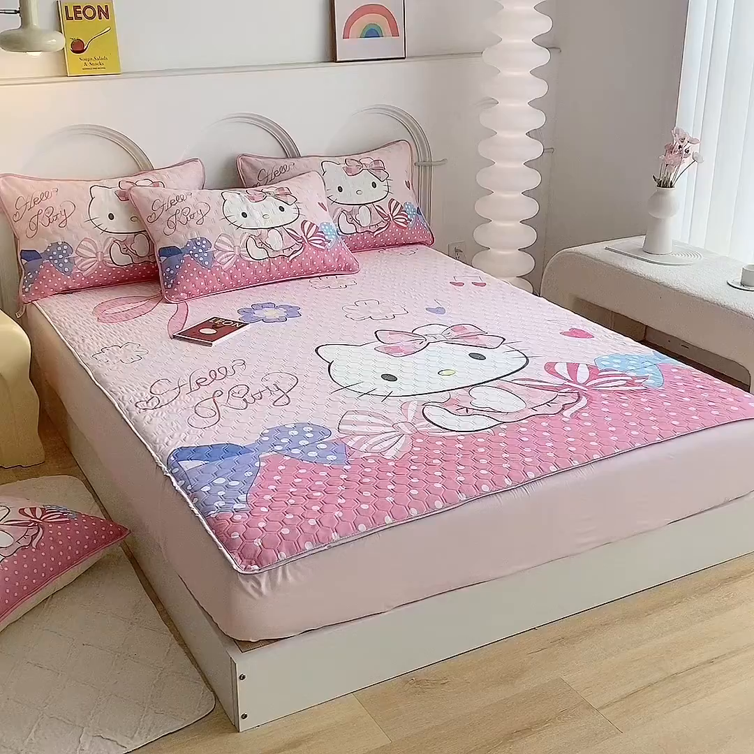 91家纺网 家纺一手货源 找家纺 一电 2025新款牛奶丝凉席床笠可水洗凉感丝凉席学生宿舍单人裸睡空调席-系列二 蝴蝶结KT