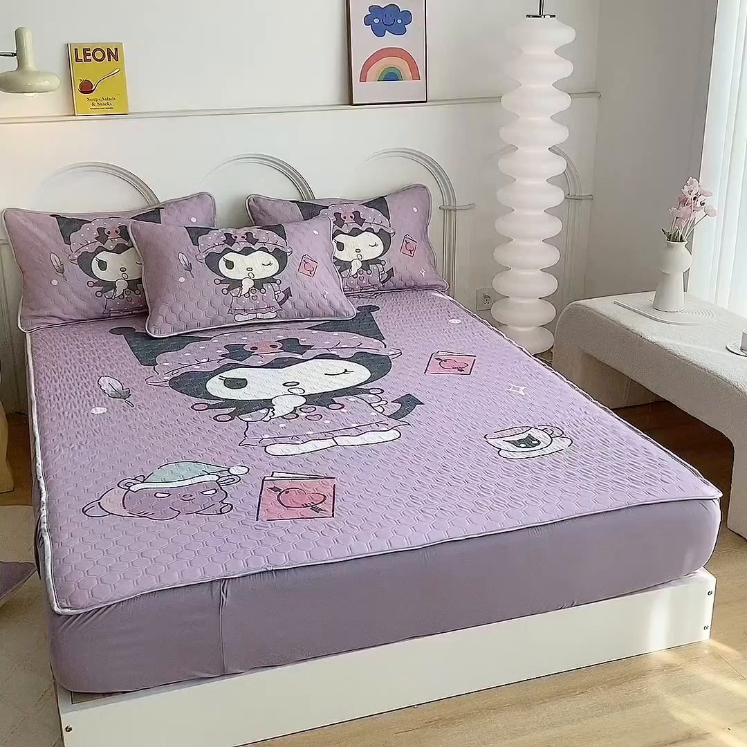 91家纺网 家纺一手货源 找家纺 一电 2025新款牛奶丝凉席床笠可水洗凉感丝凉席学生宿舍单人裸睡空调席-系列二 魔法库洛米