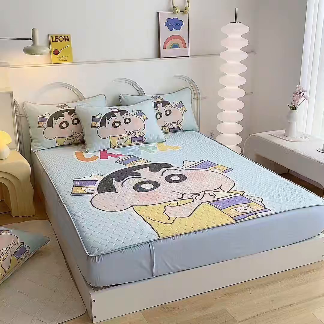 91家纺网 家纺一手货源 找家纺 一电 2025新款牛奶丝凉席床笠可水洗凉感丝凉席学生宿舍单人裸睡空调席-系列二 奶茶小新