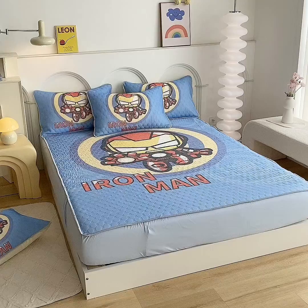 91家纺网 家纺一手货源 找家纺 一电 2025新款牛奶丝凉席床笠可水洗凉感丝凉席学生宿舍单人裸睡空调席-系列二 钢铁侠