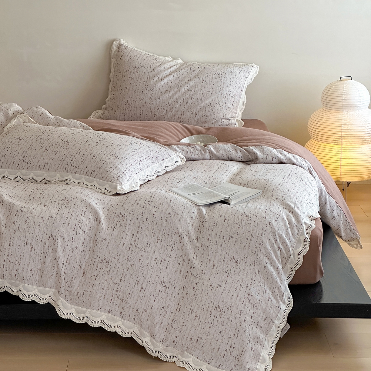 91家纺网 家纺一手货源 找家纺 月夏 2025新款全棉色织四件套-星空点点系列 星空点点-红咖