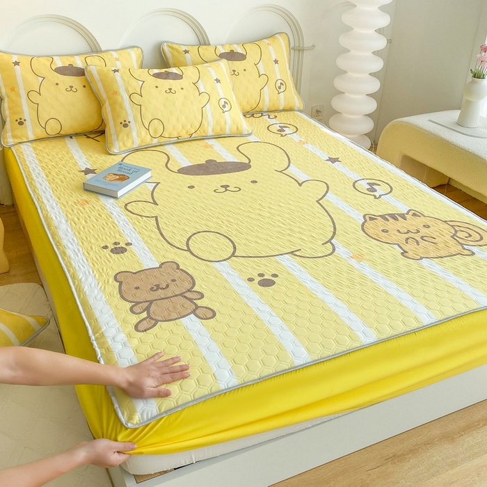 91家纺网 家纺一手货源 找家纺 一电 2025新款牛奶丝凉席床笠可水洗凉感丝凉席学生宿舍单人裸睡空调席-系列二 小猫布丁