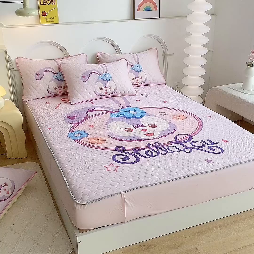 91家纺网 家纺一手货源 找家纺 一电 2025新款牛奶丝凉席床笠可水洗凉感丝凉席学生宿舍单人裸睡空调席-系列二 可爱星黛露