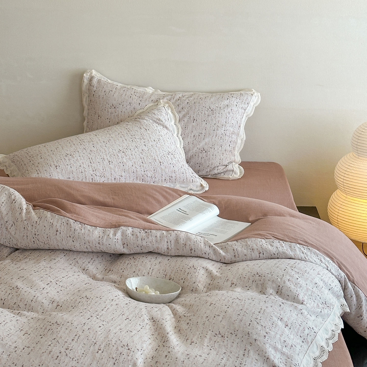 91家纺网 家纺一手货源 找家纺 月夏 2025新款全棉色织四件套-星空点点系列 星空点点-红咖