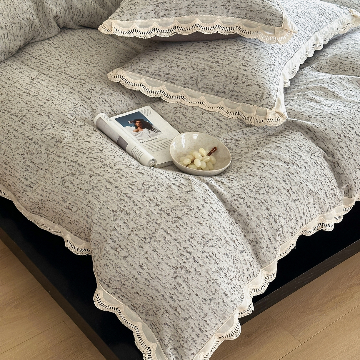 91家纺网 家纺一手货源 找家纺 月夏 2025新款全棉色织四件套-星空点点系列 星空点点-灰色