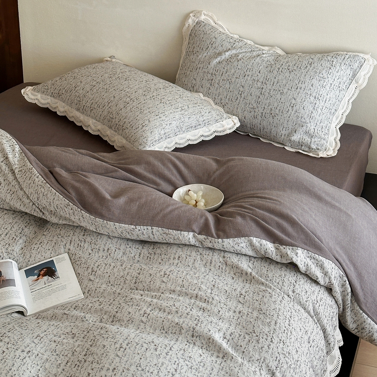 91家纺网 家纺一手货源 找家纺 月夏 2025新款全棉色织四件套-星空点点系列 星空点点-灰色