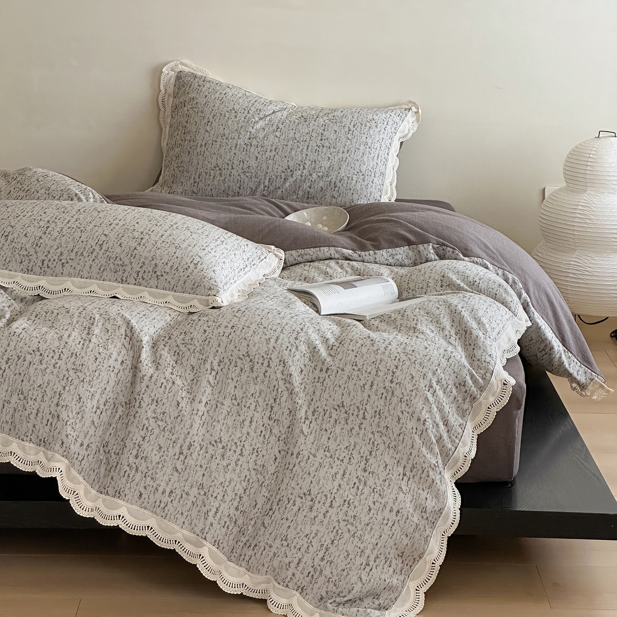 91家纺网 家纺一手货源 找家纺 月夏 2025新款全棉色织四件套-星空点点系列 星空点点-灰色