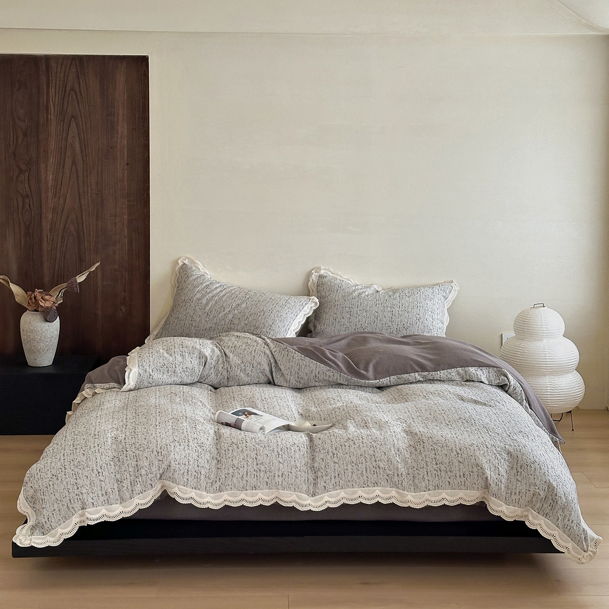 91家纺网 家纺一手货源 找家纺 月夏 2025新款全棉色织四件套-星空点点系列 星空点点-灰色