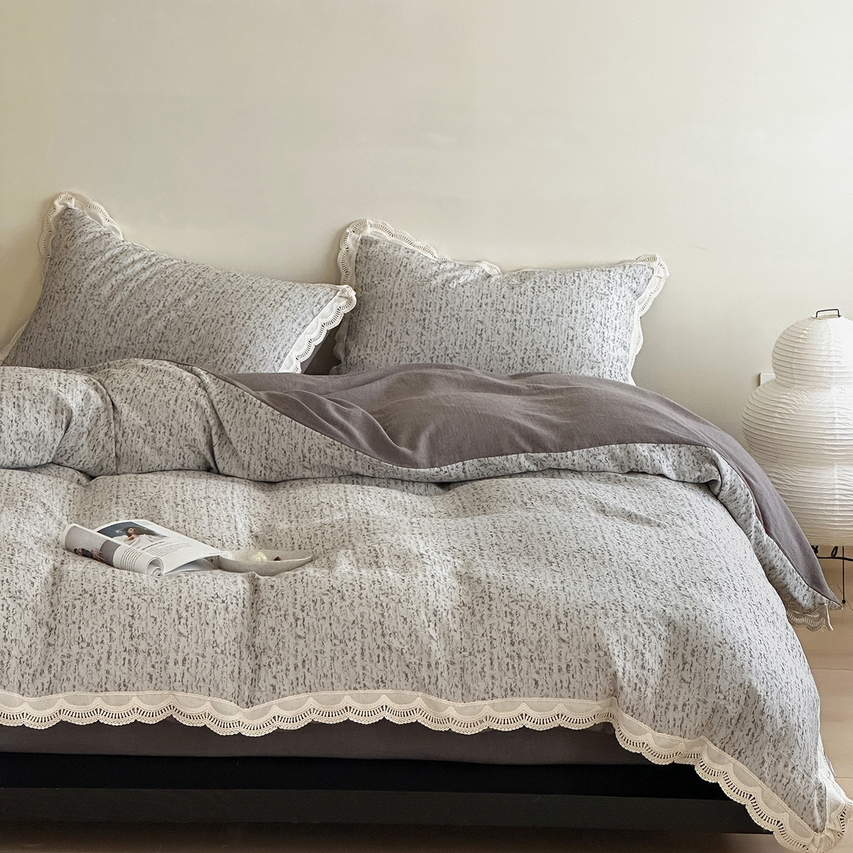 91家纺网 家纺一手货源 找家纺 月夏 2025新款全棉色织四件套-星空点点系列 星空点点-灰色