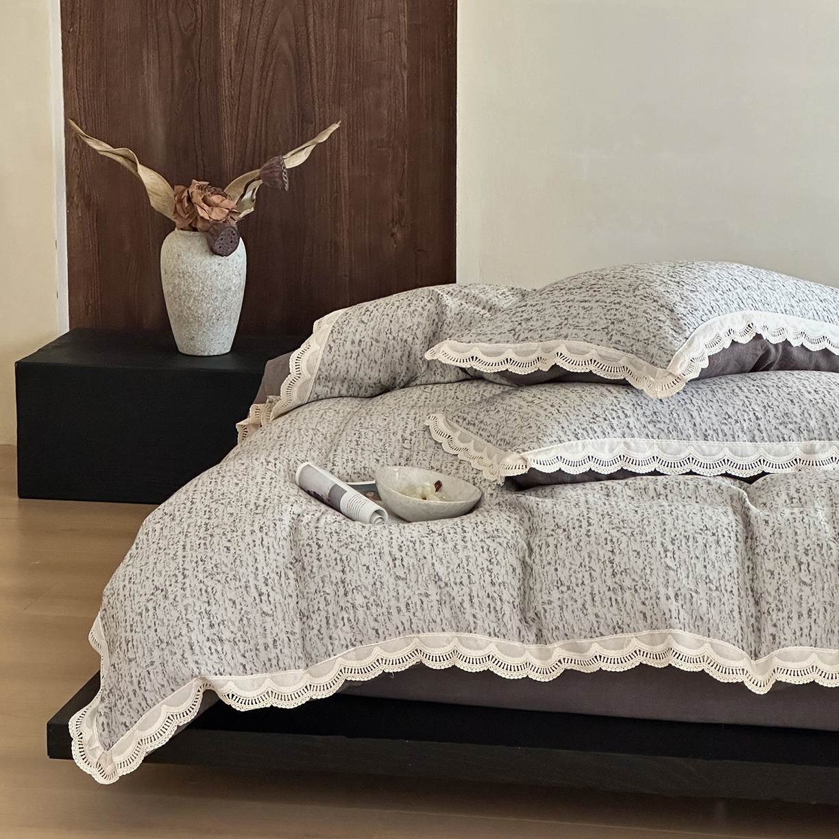 91家纺网 家纺一手货源 找家纺 月夏 2025新款全棉色织四件套-星空点点系列 星空点点-灰色