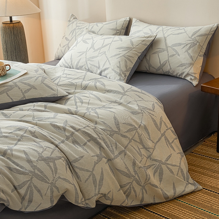 良品汇馆 2025【纯棉提花三层纱四件套】纯棉磨毛套件民宿床品套件床单 娑竹-雾蓝