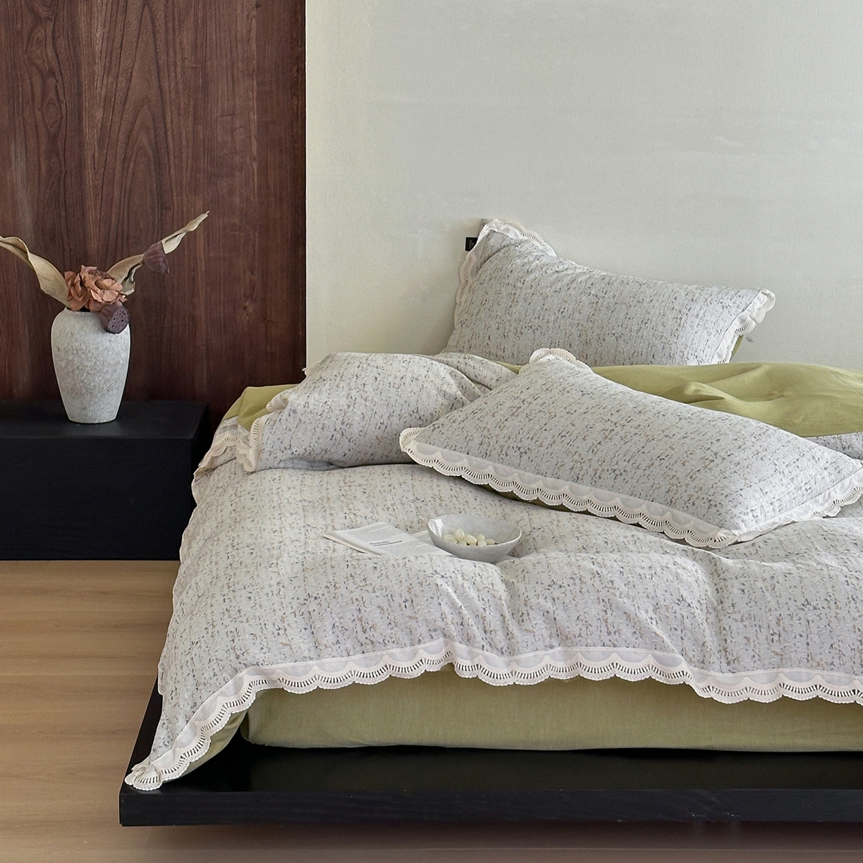 91家纺网 家纺一手货源 找家纺 月夏 2025新款全棉色织四件套-星空点点系列 星空点点-咖色