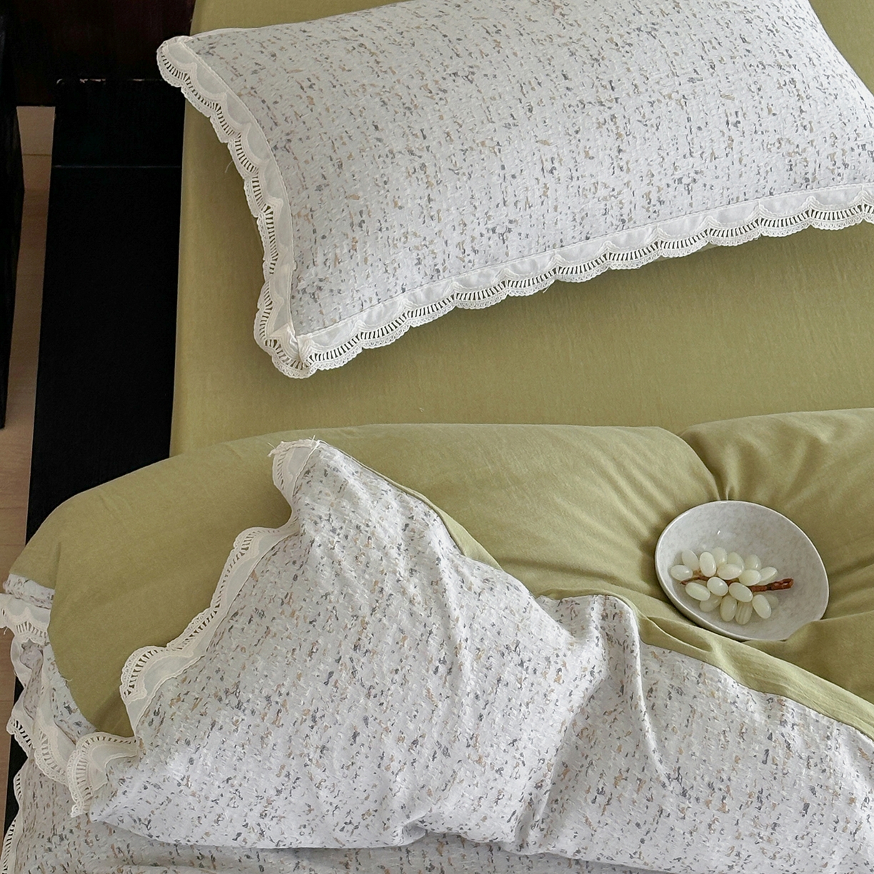 91家纺网 家纺一手货源 找家纺 月夏 2025新款全棉色织四件套-星空点点系列 星空点点-咖色