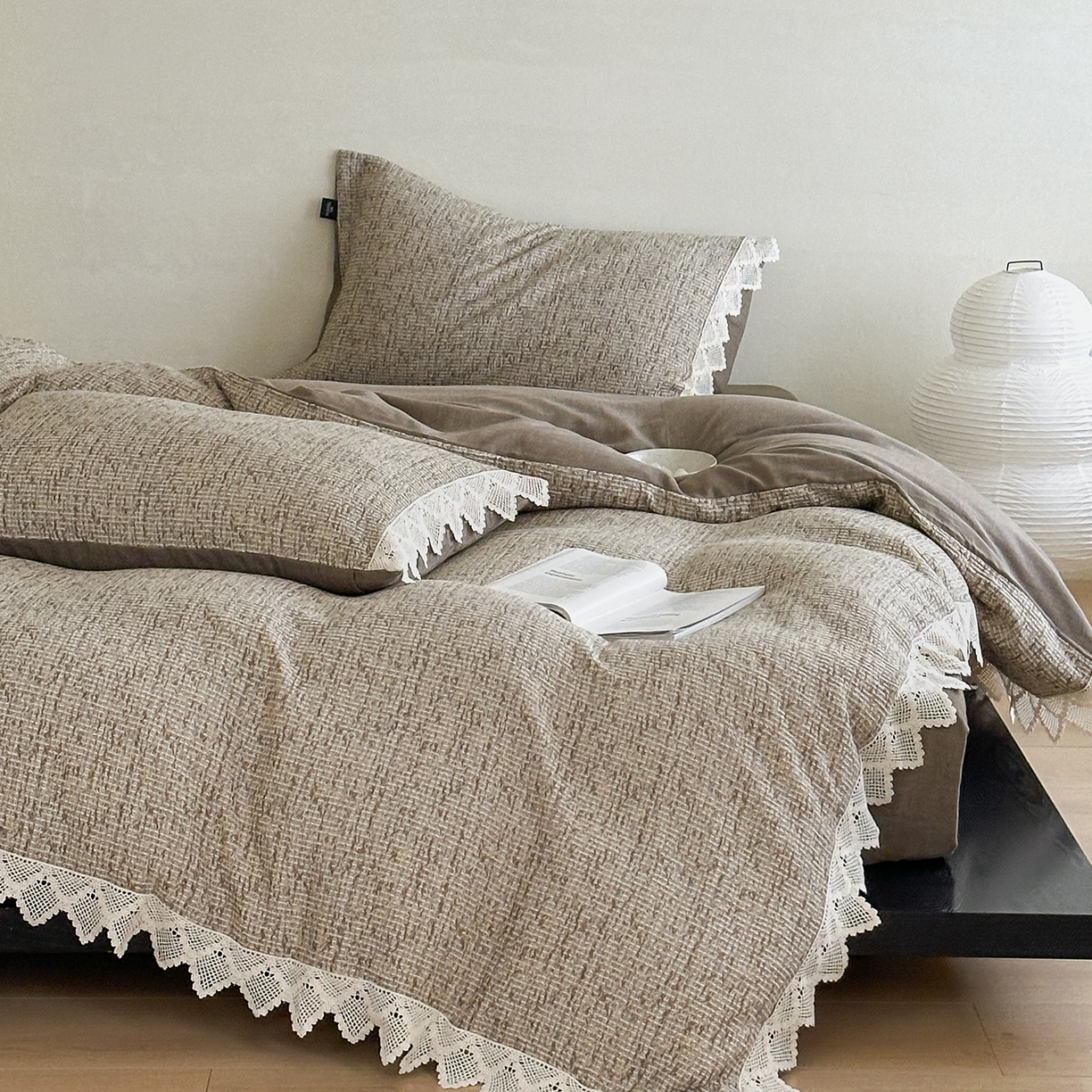 91家纺网 家纺一手货源 找家纺 月夏 2025新款全棉色织华夫格四件套 咖色