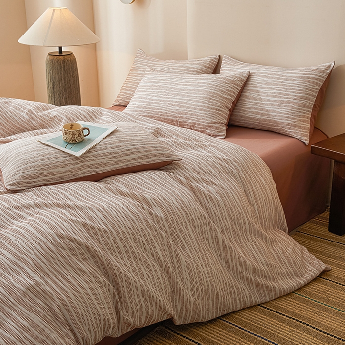 良品汇馆 2025【纯棉提花三层纱四件套】纯棉磨毛套件民宿床品套件床单 漫叙-茶红