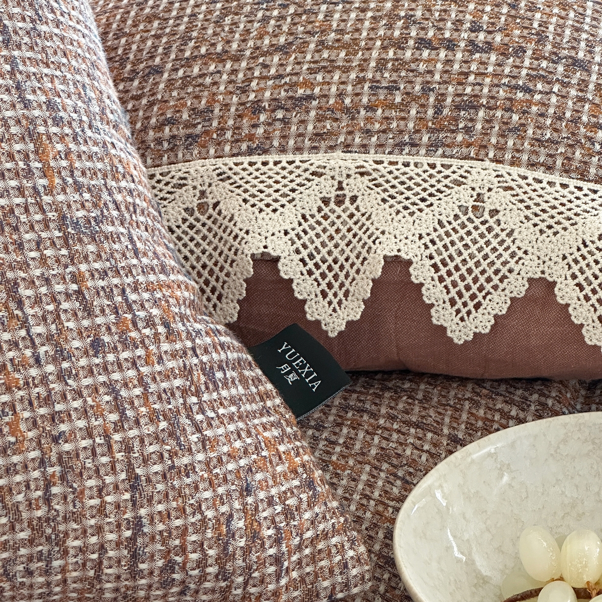 91家纺网 家纺一手货源 找家纺 月夏 2025新款全棉色织华夫格四件套 红咖