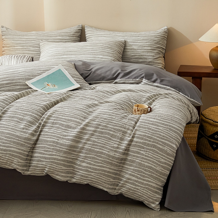 91家纺网 家纺一手货源 找家纺 良品汇馆 2025【纯棉提花三层纱四件套】纯棉磨毛套件民宿床品套件床单 漫叙-喃灰