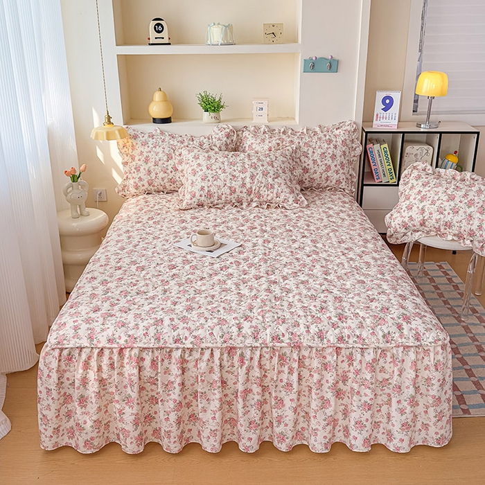 鼎丰家纺 2025新款水洗皱皱纱夹棉床裙 星眠云野