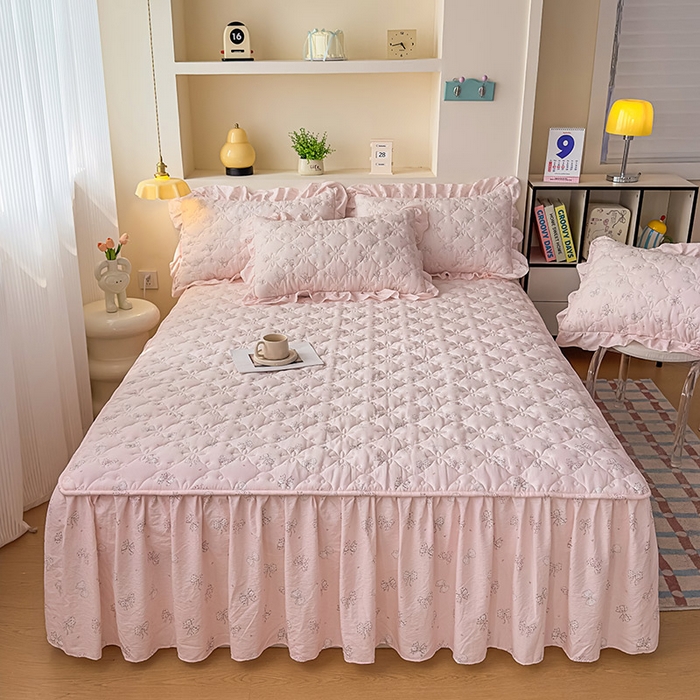 鼎丰家纺 2025新款水洗皱皱纱夹棉床裙 星语心愿