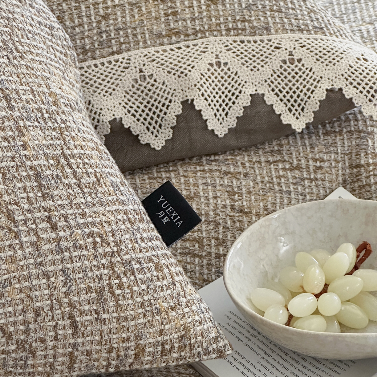 91家纺网 家纺一手货源 找家纺 月夏 2025新款全棉色织华夫格四件套 咖色