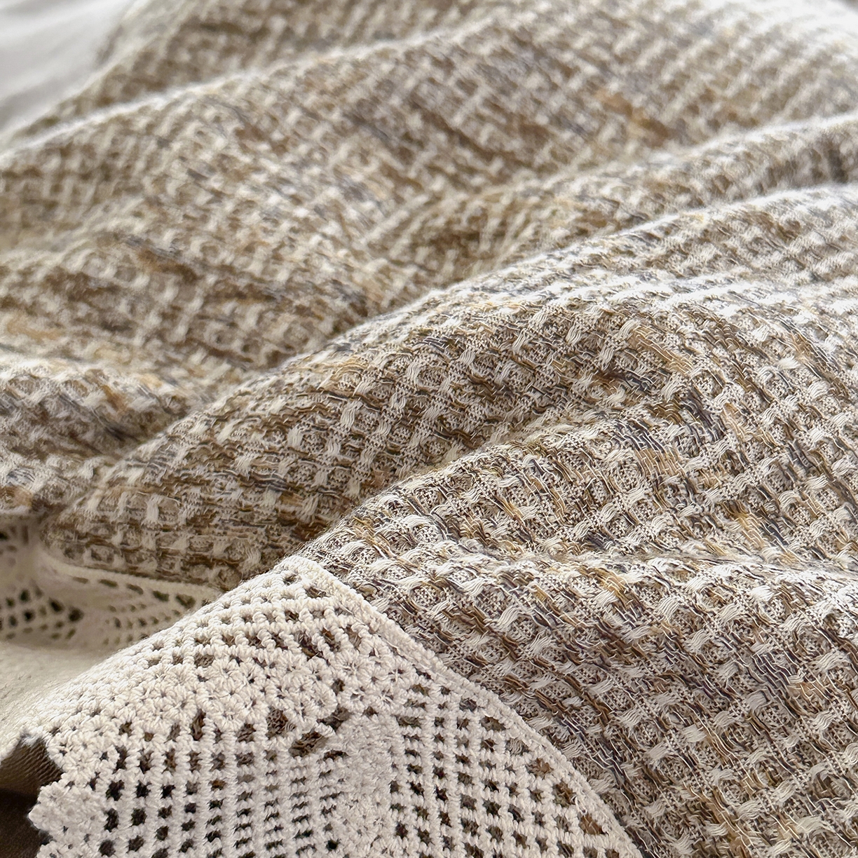 91家纺网 家纺一手货源 找家纺 月夏 2025新款全棉色织华夫格四件套 咖色