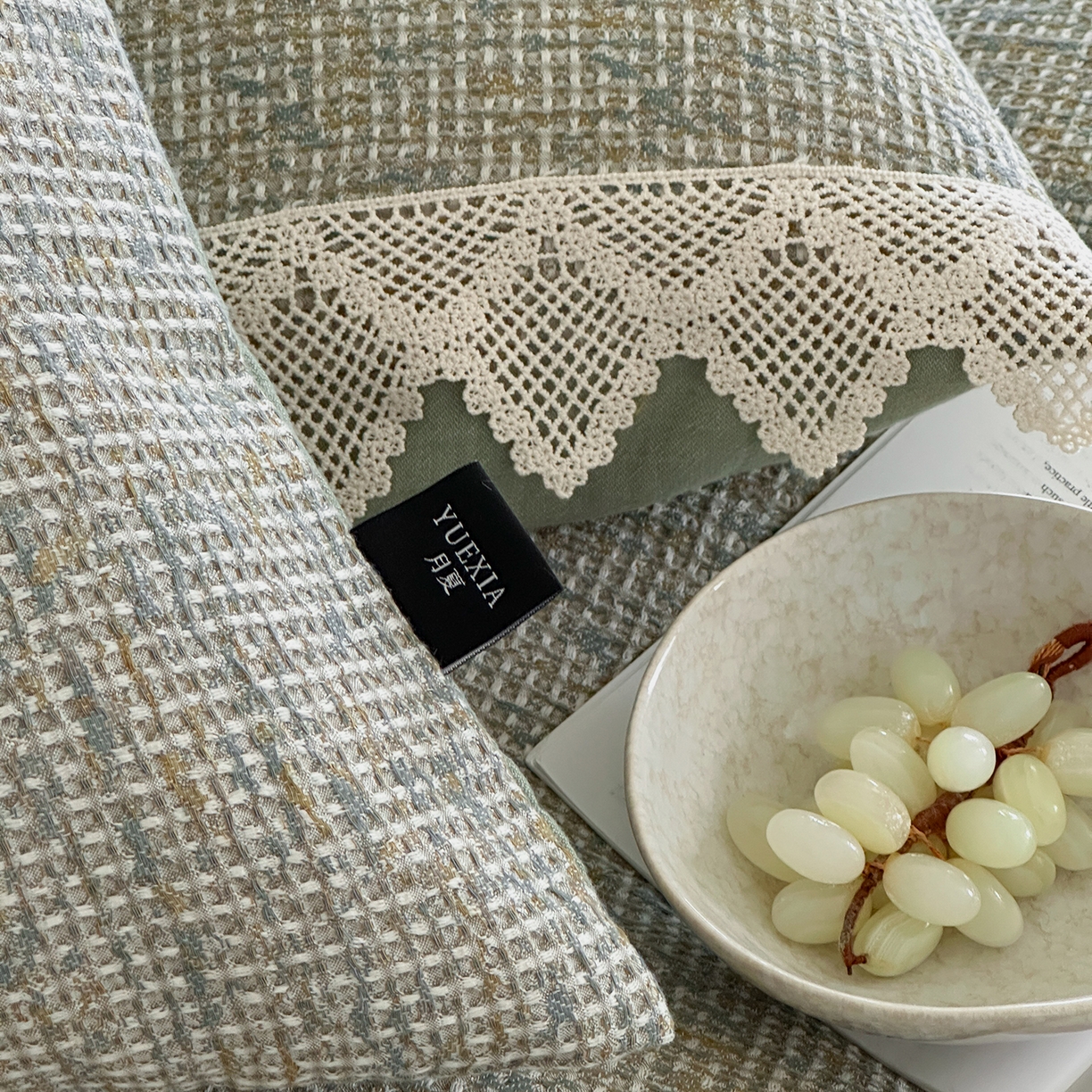 91家纺网 家纺一手货源 找家纺 月夏 2025新款全棉色织华夫格四件套 绿色