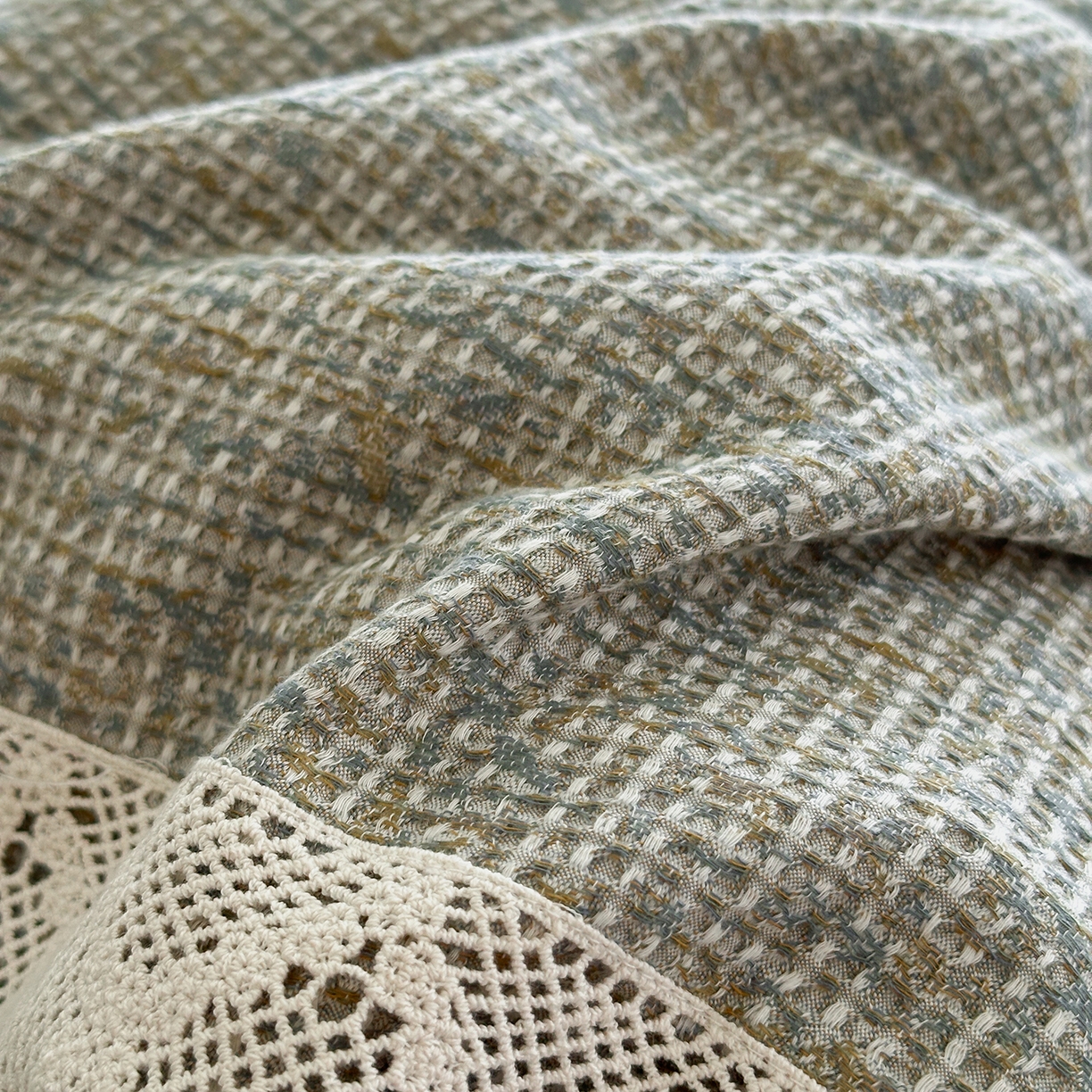 91家纺网 家纺一手货源 找家纺 月夏 2025新款全棉色织华夫格四件套 绿色