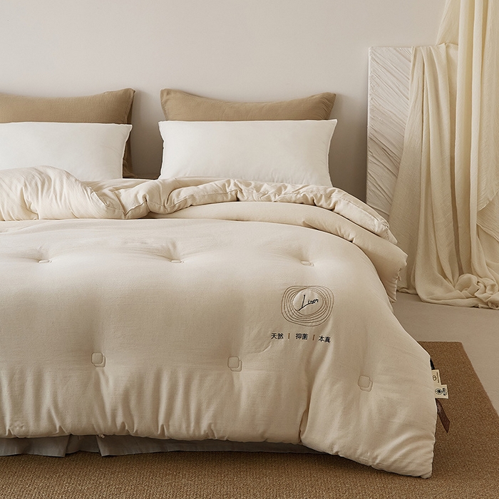 91家纺网 家纺一手货源 找家纺 （总）良品汇馆 2025【A类棉麻提花澳洲羊毛被】纯色A类抑菌被子棉麻被秋冬被四季