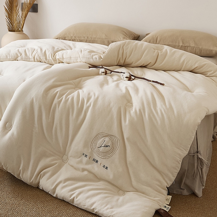 91家纺网 家纺一手货源 找家纺 （总）良品汇馆 2025【A类棉麻提花澳洲羊毛被】纯色A类抑菌被子棉麻被秋冬被四季