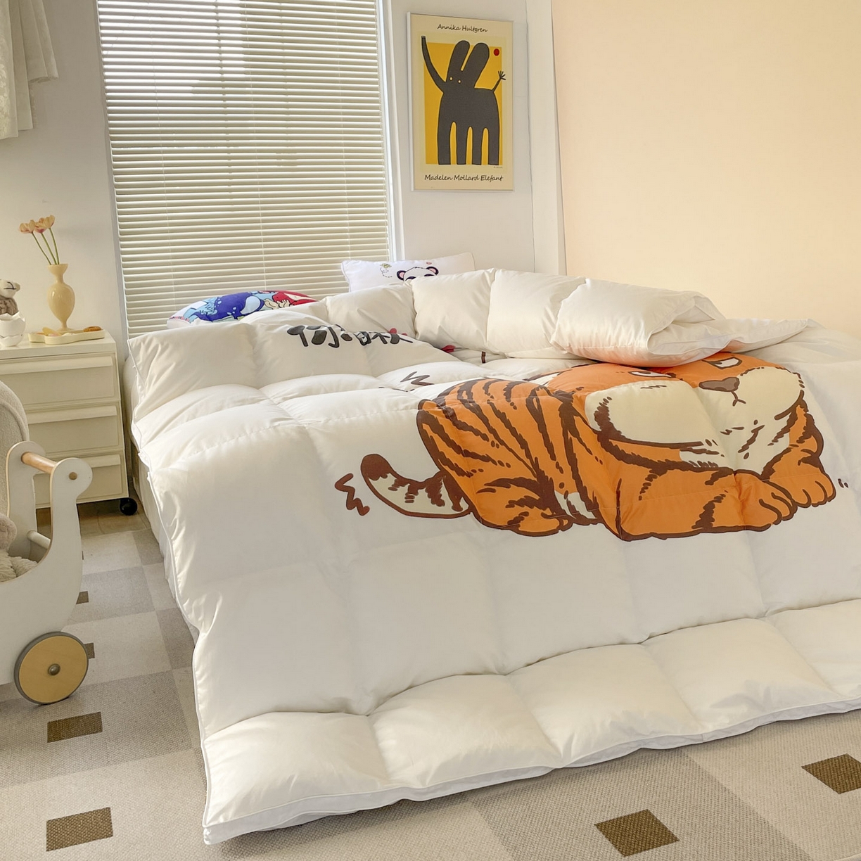 91家纺网 家纺一手货源 找家纺 暖羽屋羽绒馆 2025新款绒子含量95白鸭绒被芯儿童学生羽绒被子鸭绒被婴幼儿园被子 老虎