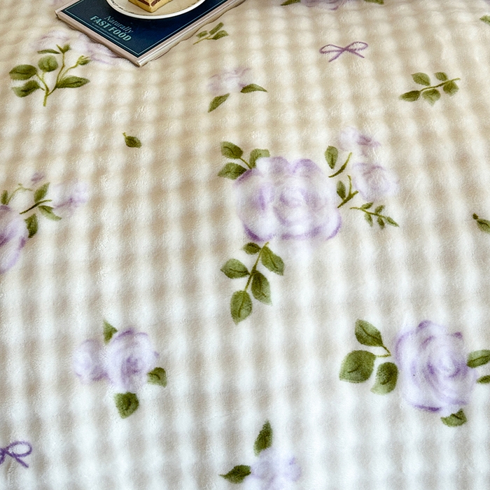 91家纺网 家纺一手货源 找家纺 富缦庭 2025新款泡泡牛奶绒床盖款四件套 紫色蝴蝶结