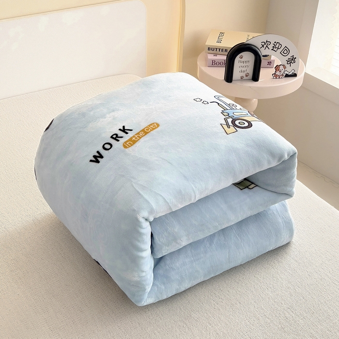 91家纺网 家纺一手货源 找家纺 梵赫 2025新款加厚牛奶绒三件套儿童套件幼儿园三件套系列 工程车队