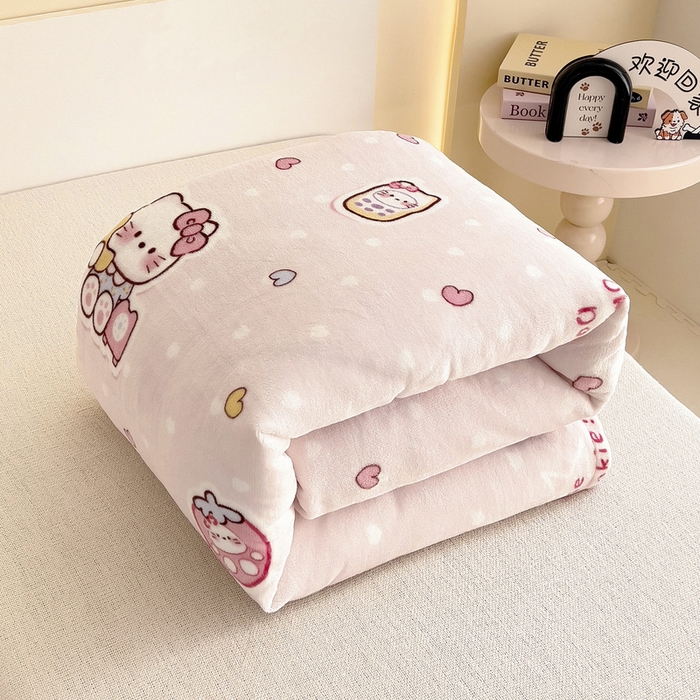 91家纺网 家纺一手货源 找家纺 梵赫 2025新款加厚牛奶绒三件套儿童套件幼儿园三件套系列 Kitty猫咪