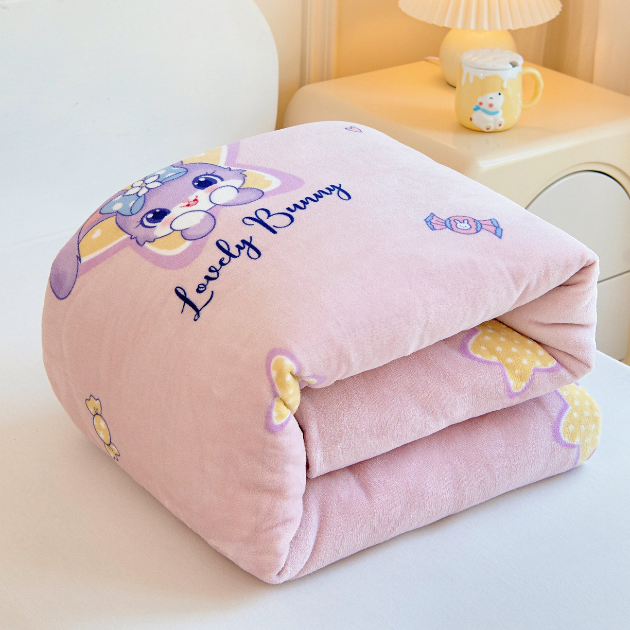 梵赫 2025新款加厚牛奶绒三件套儿童套件幼儿园三件套系列 大耳朵兔兔