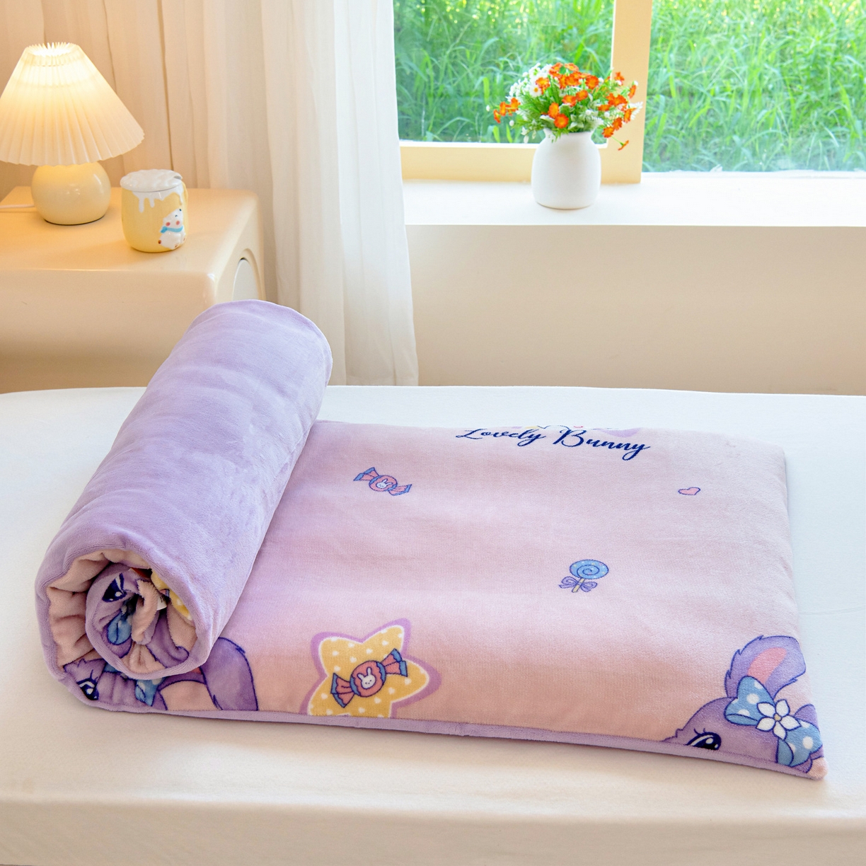 91家纺网 家纺一手货源 找家纺 梵赫 2025新款加厚牛奶绒三件套儿童套件幼儿园三件套系列 大耳朵兔兔