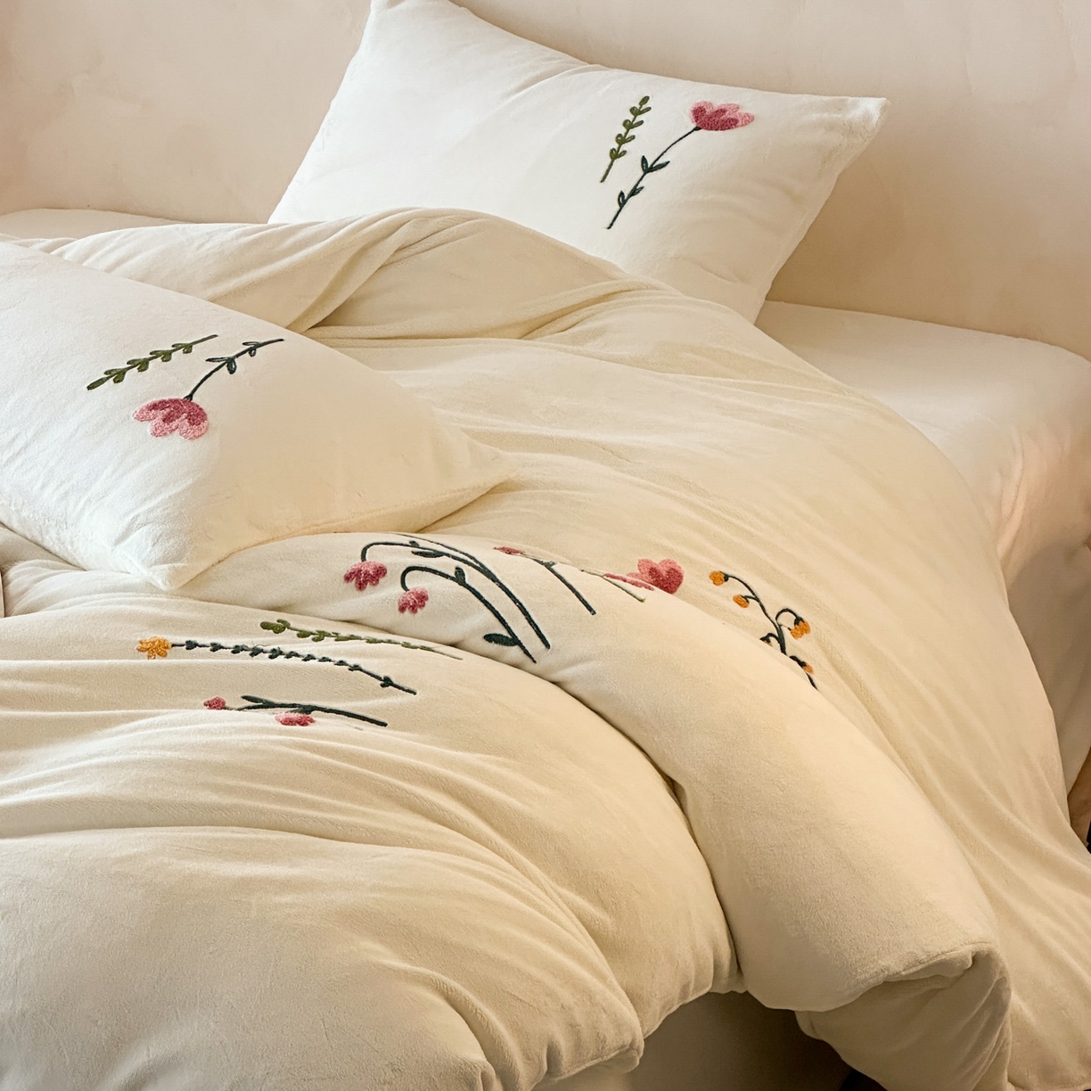 91家纺网 家纺一手货源 找家纺 （总）羚羊语家纺 2025新款【正宗全消光】230克牛奶绒田园风四件套毛巾绣刺绣花秋冬加厚法莱绒法兰绒珊瑚绒三件套